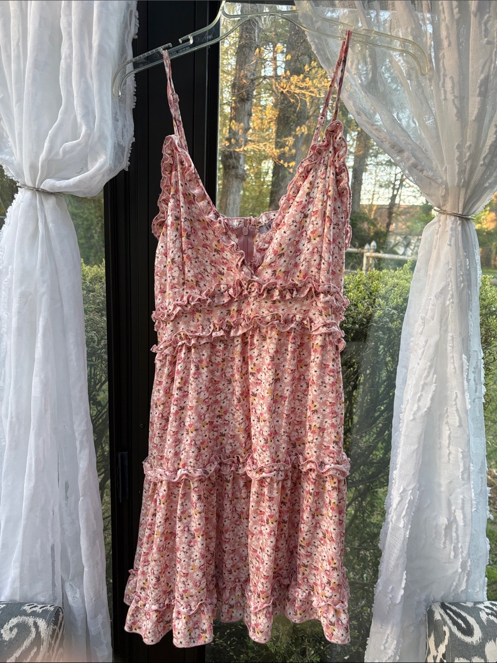 iris Pink Floral Ruffle Mini Dress